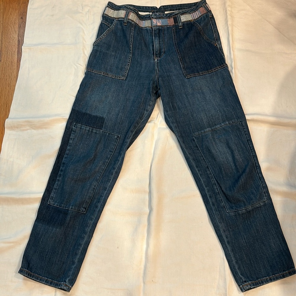 Pilcro and the Letterpress Dark Blue Cropped Denim Utility Pants